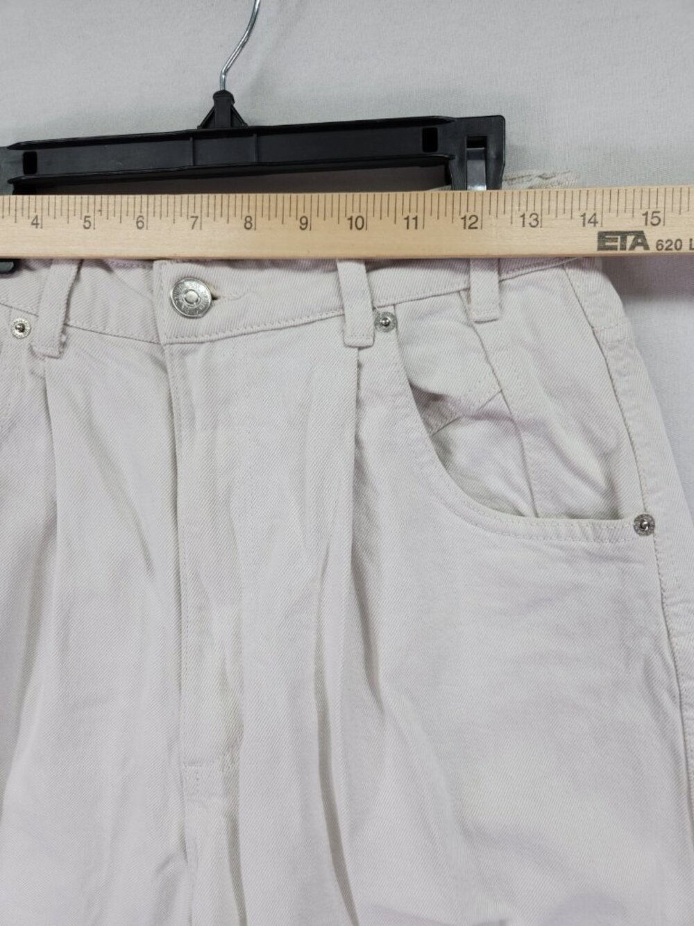 Zara High Waist Pleated Jeans Ivory Balloon Barrel Leg Womens Size 6 (27x26) - Picture 3 of 14